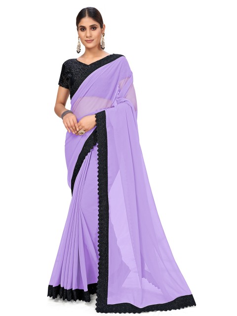 

SUTRAM Purple & Black Sequined Saree