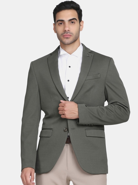 

Blackberrys Men Olive Single-Breasted Slim-Fit Blazers