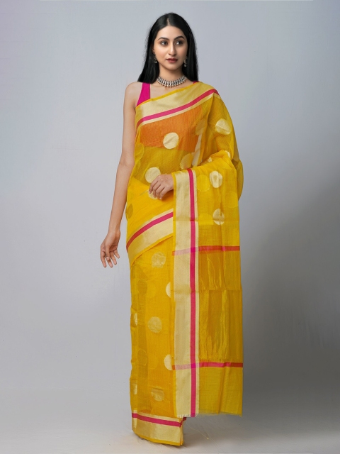 

Unnati Silks Yellow & Golden Woven Design Zari Silk Cotton Kota Saree