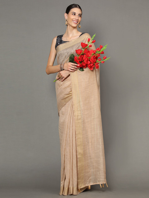 

Havida Sarees Peach-Coloured Striped Zari Arani Saree