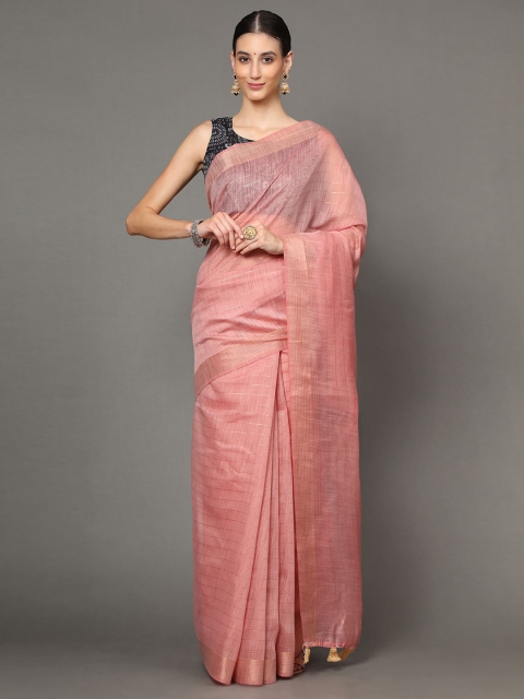 

Havida Sarees Pink Striped Zari Pure Cotton Ready to Wear Arani Saree