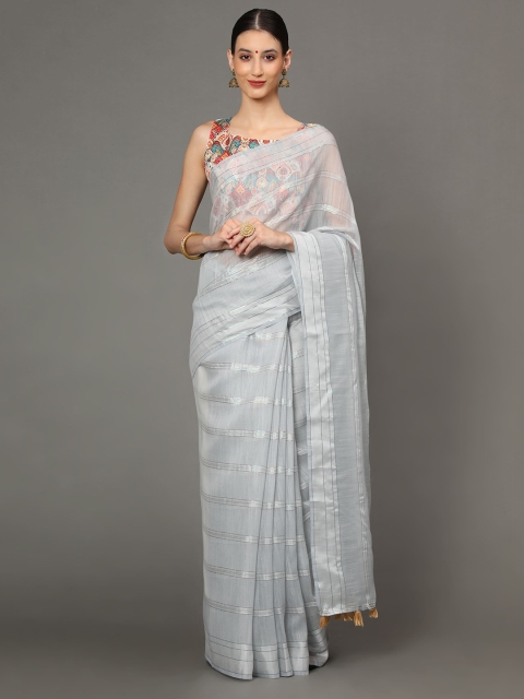 

Havida Sarees Grey Striped Zari Arani Saree