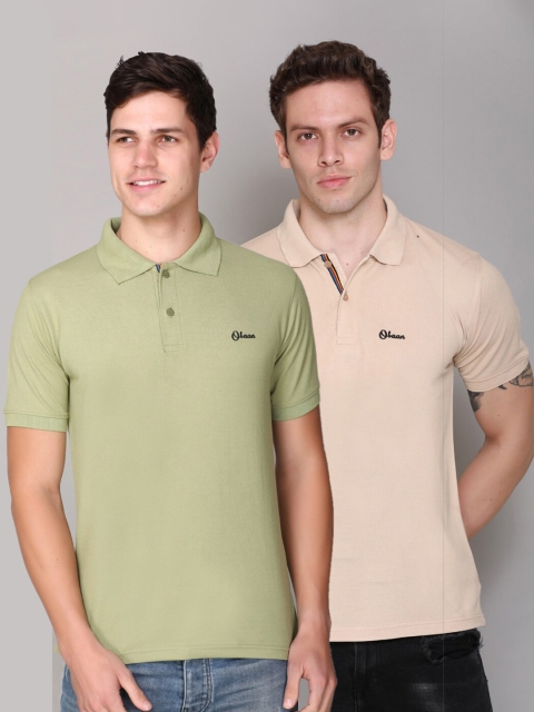 

Obaan Men Beige 2 Polo Collar T-shirt