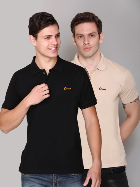 

Obaan Men Beige 2 Polo Collar T-shirt