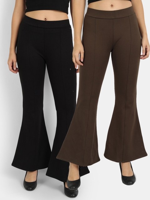 

BROADSTAR Women Pack Of 2 Boot Cut High Rise Skinny Fit Treggings, Black