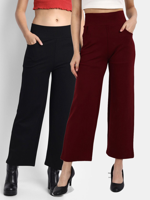 

BROADSTAR Women Pack Of 2 Relaxed Fit High Rise Straight Fit Jeggings, Black