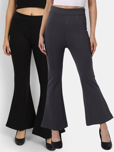 

BROADSTAR Women Pack Of 2 Grey & Black Solid Skinny-Fit Boot Cut Jeggings