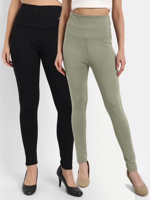 

BROADSTAR Women Pack Of 2 Solid Slim-Fit Jeggings, Black