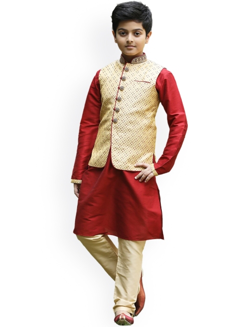 

Manyavar Boys Cream-Coloured Layered Kurta with Pyjamas