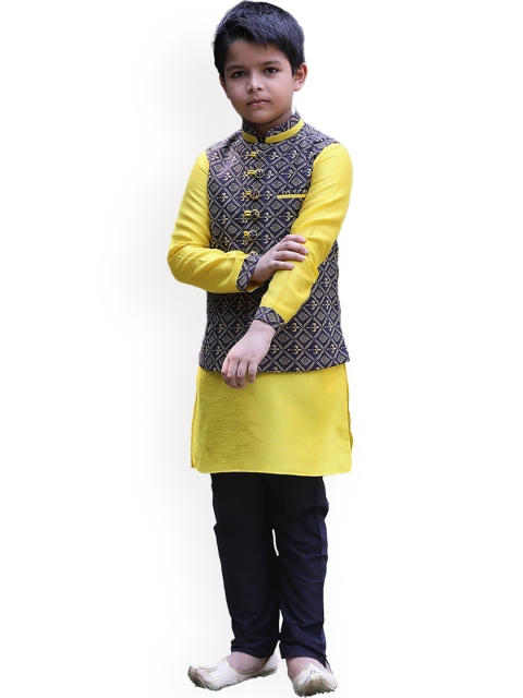 

Manyavar Boys Purple Striped Layered Kurta with Trousers