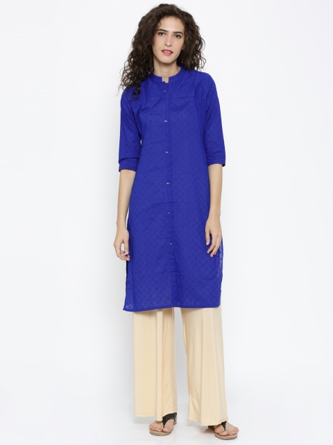 

Soch Women Blue Woven Design Straight Kurta