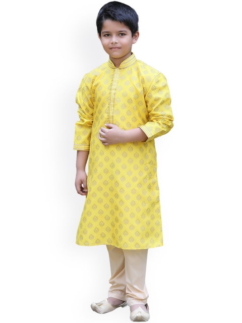 

Manyavar Boys Yellow Paisley Kurta with Churidar