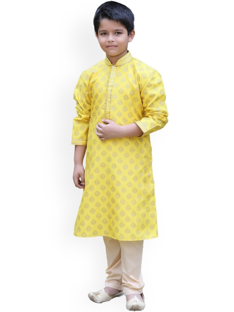 

Manyavar Boys Yellow Paisley Kurta with Churidar