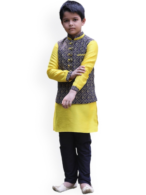 

Manyavar Boys Purple Striped Layered Kurta with Trousers