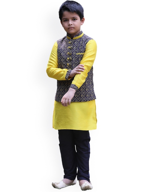 

Manyavar Boys Purple Striped Layered Kurta with Trousers