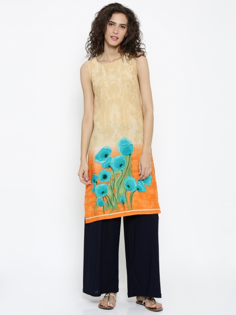 

Soch Women Beige & Blue Floral Print Kurta