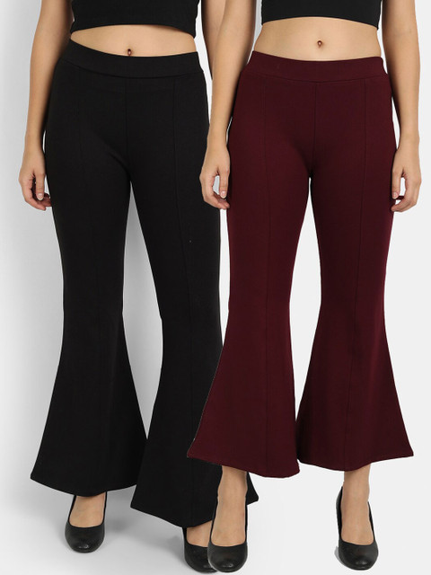 

Next One Women Pack Of 2 Black & Maroon Solid Skinny Fit Tummy Tucker Jeggings