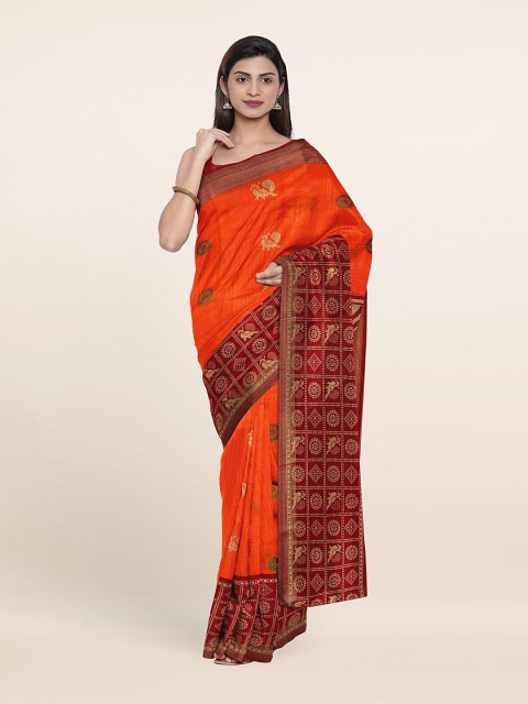 

Pothys Orange & Maroon Ethnic Motifs Cotton Blend Saree