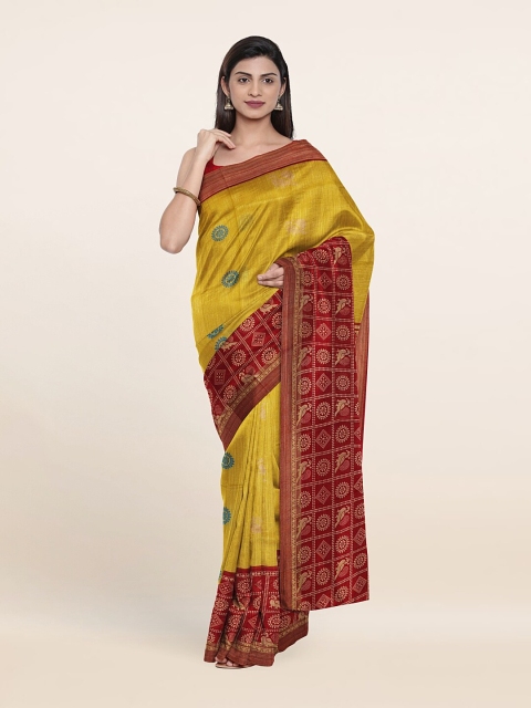 

Pothys Green & Brown Floral Printed Cotton Blend Saree