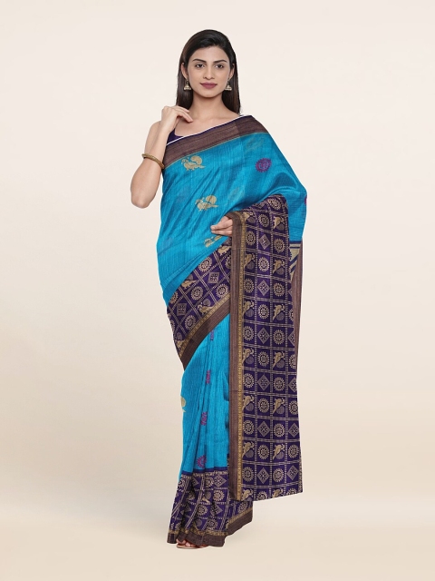 

Pothys Blue & Gold-Toned Floral Saree