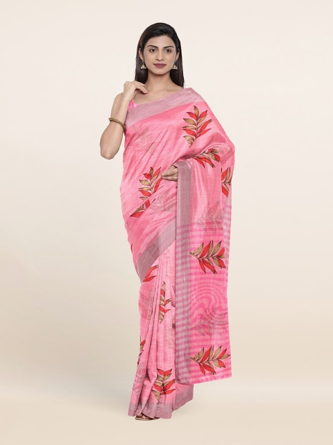 

Pothys Pink & Green Floral Printed Saree