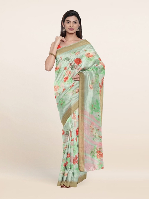 

Pothys Green & Red Floral Zari Saree