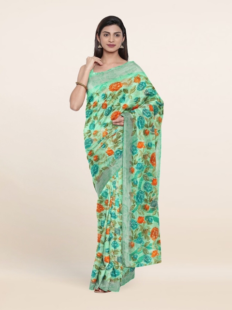 

Pothys Green & Orange Floral Saree