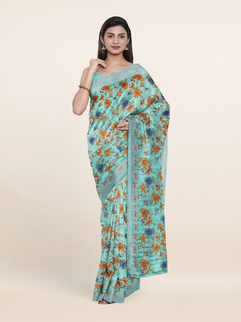 

Pothys Blue & Orange Floral Printed Cotton Blend Saree