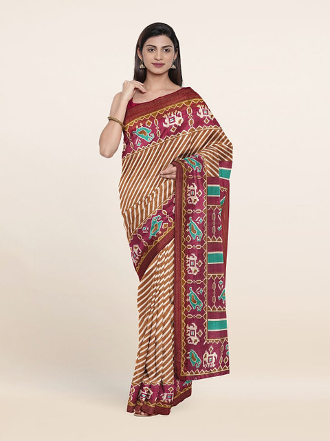 

Pothys Khaki & White Striped Saree