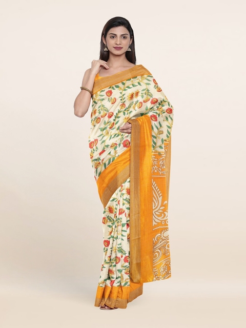 

Pothys Cream-Coloured & Yellow Floral Zari Saree