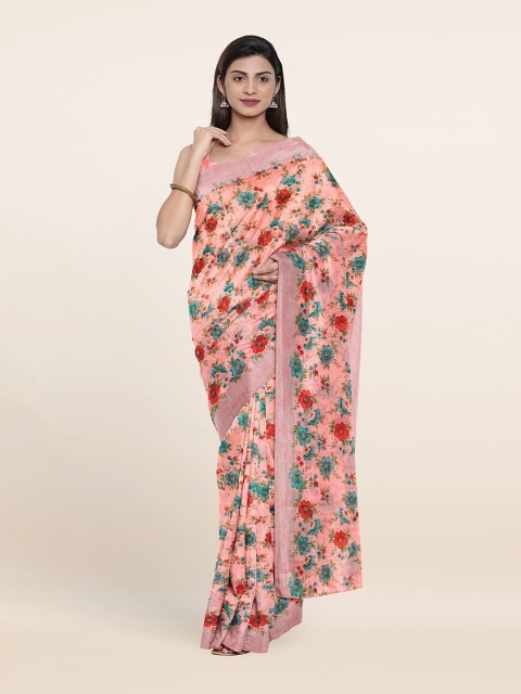 

Pothys Pink & Blue Floral Printed Cotton Blend Saree