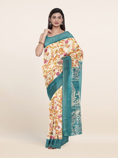 

Pothys Cream-Coloured & Yellow Floral Printed Cotton Blend Saree