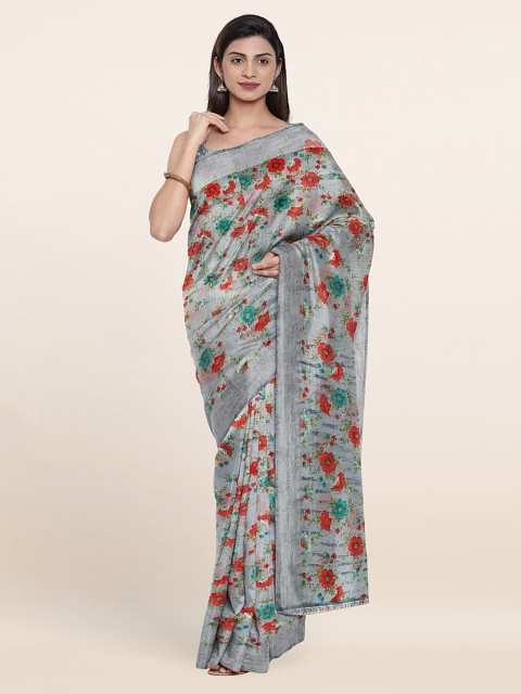 

Pothys Grey & Red Floral Zari Saree