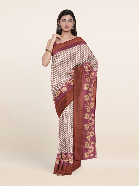 

Pothys Off-White & Brown Geometric Printed Zari Saree