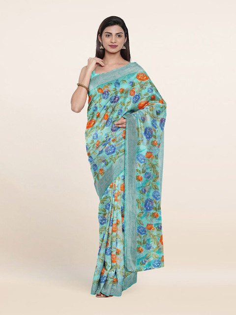 

Pothys Blue & Orange Floral Saree