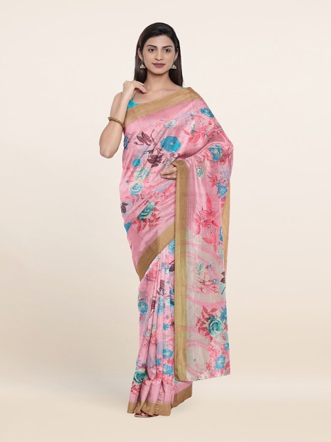 

Pothys Pink & Blue Floral Zari Saree