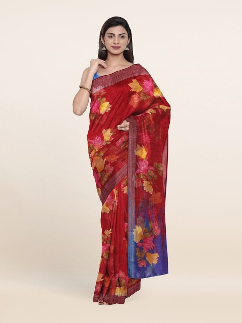 

Pothys Red & Blue Floral Printed Zari Saree
