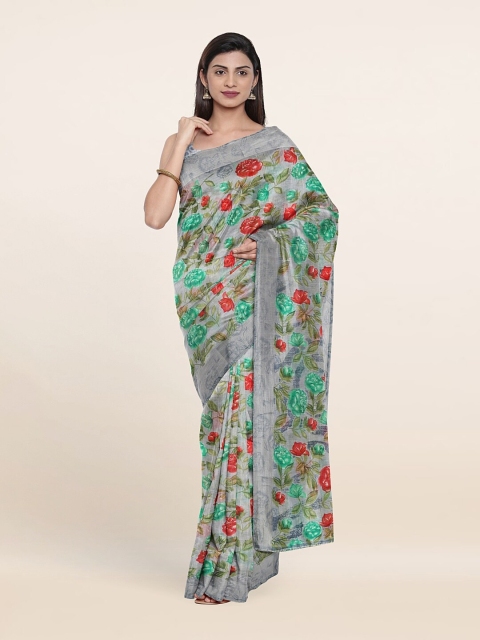 

Pothys Grey & Red Floral Printed Cotton Blend Saree