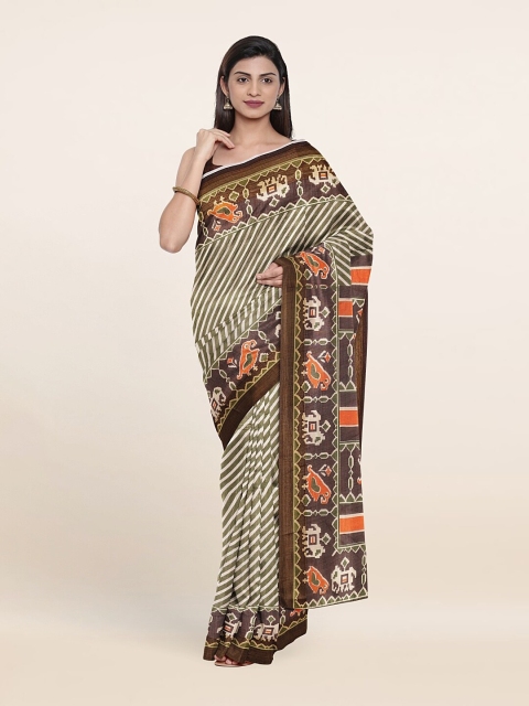 

Pothys Green & Orange Floral Zari Saree