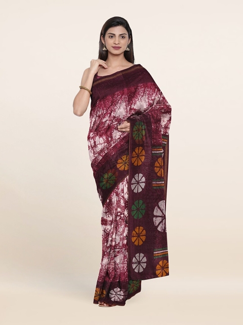 

Pothys Off White & Maroon Tie and Dye Printed Cotton Blend Saree