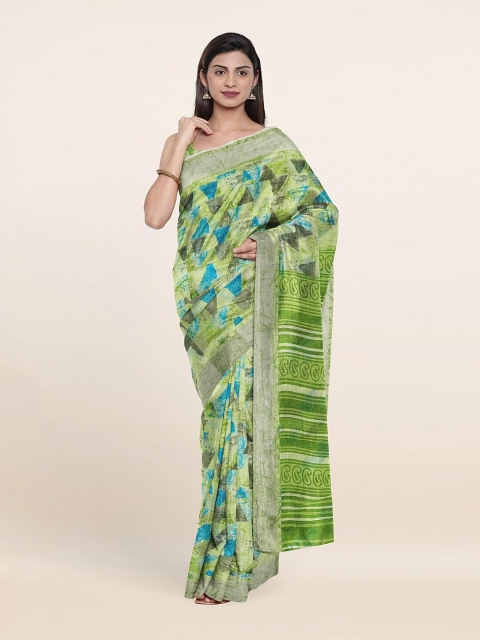

Pothys Green & Blue Geometric Printed Saree