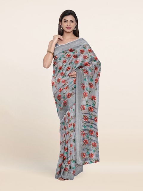 

Pothys Grey & Red Floral Printed Cotton Blend Saree