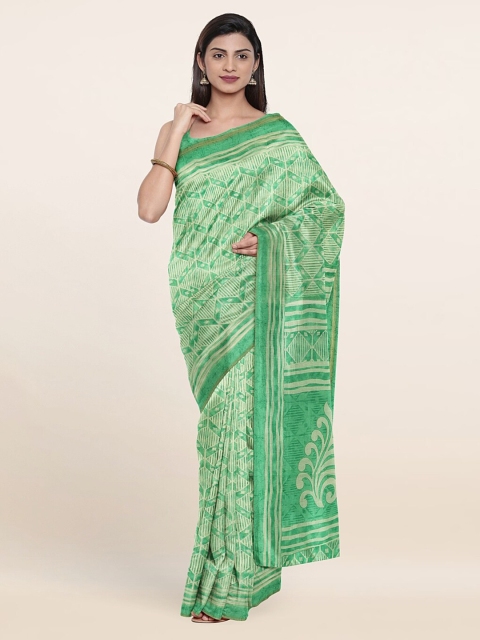 

Pothys Green & Off-White Geometric Printed Saree