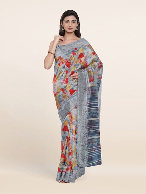 

Pothys Grey & Red Geometric Printed Saree