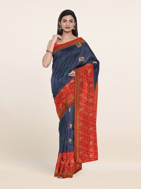 

Pothys Grey & Orange Floral Printed Cotton Blend Saree