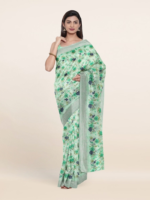 

Pothys Green & Grey Floral Zari Saree