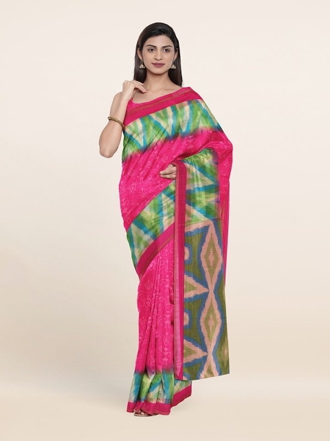 

Pothys Pink & Green Printed Cotton Blend Saree