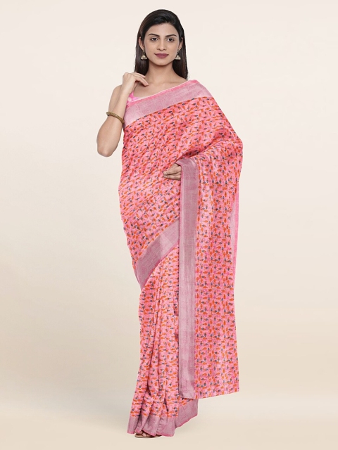 

Pothys Pink & Blue Floral Printed Saree