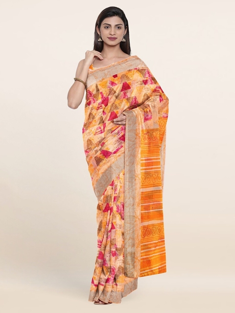 

Pothys Peach-Coloured & Pink Geometric Printed Saree