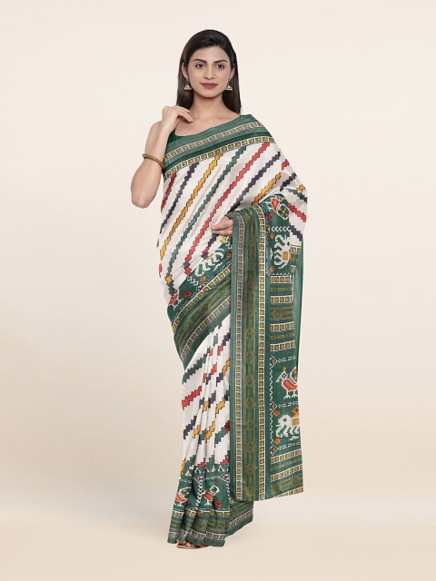 

Pothys Off White & Green Cotton Blend Saree